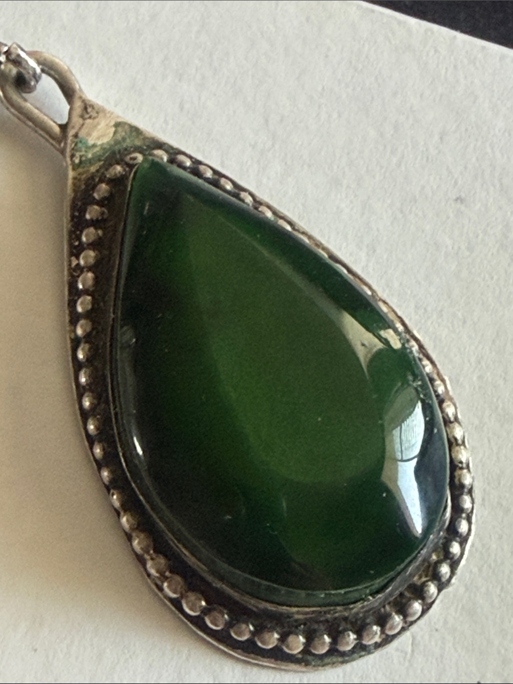 Green Teardrop Pendant Necklace - Silver Setting